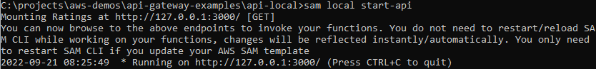 Running the API Gateway from the command line using SAM