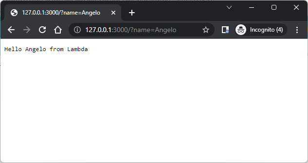 Testing my application with query string parameter name=Angelo