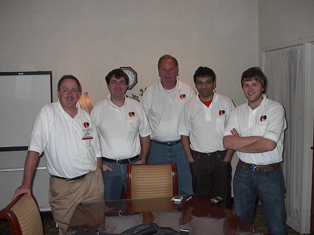 Todd Cochrane, Angelo Mandato (me), Barry Kantz, Jeevan Padiyar, Brian Yuhnke at 2005 Podcast Expo in Ontario, California